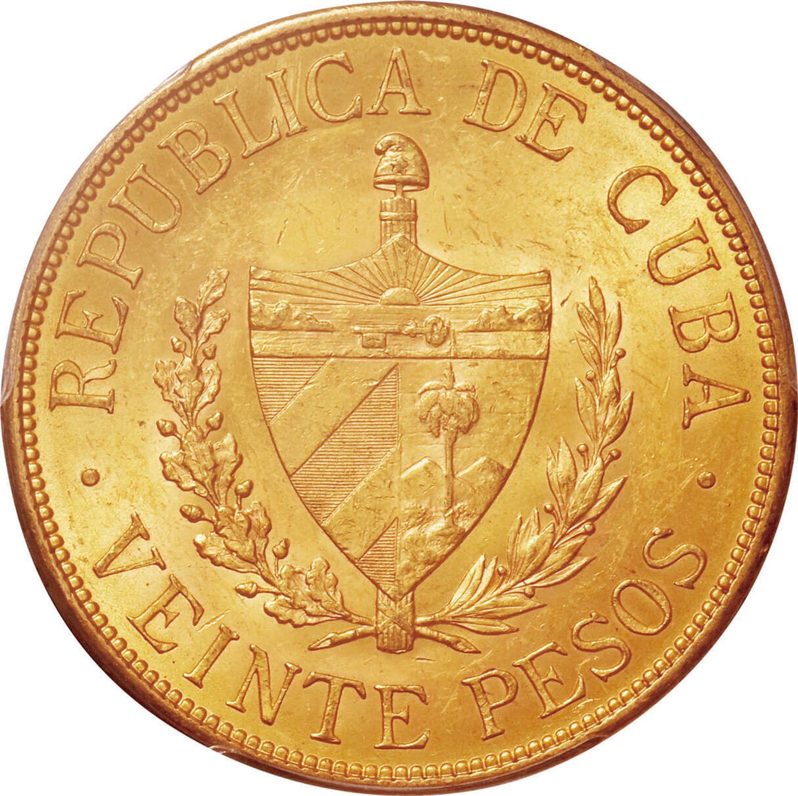 キューバ-Cuba. 1915. Gold. 20ペソ(Peso). PCGS MS62. 極美／未