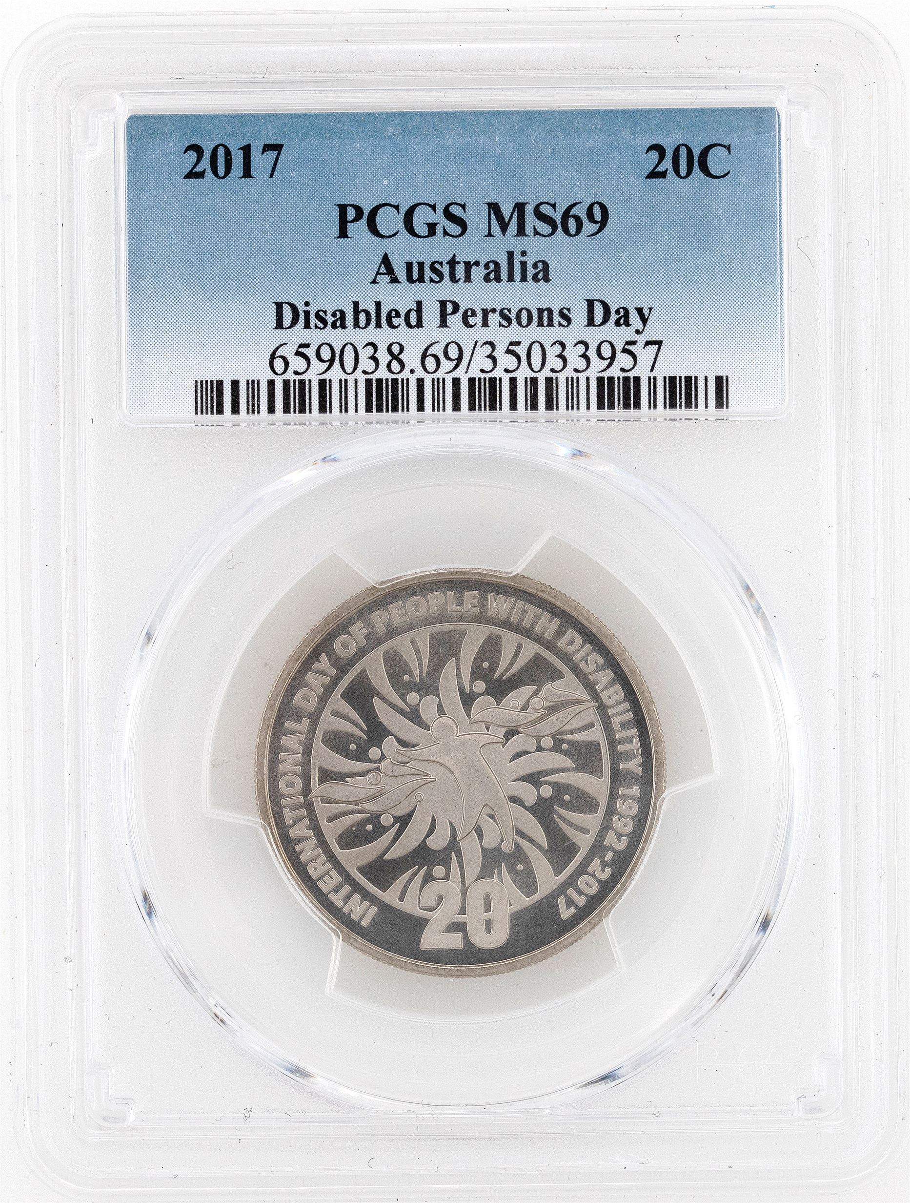 2017 Australia Twenty Cent, 20c Disabled Persons Day PCGS - MS69 -957
