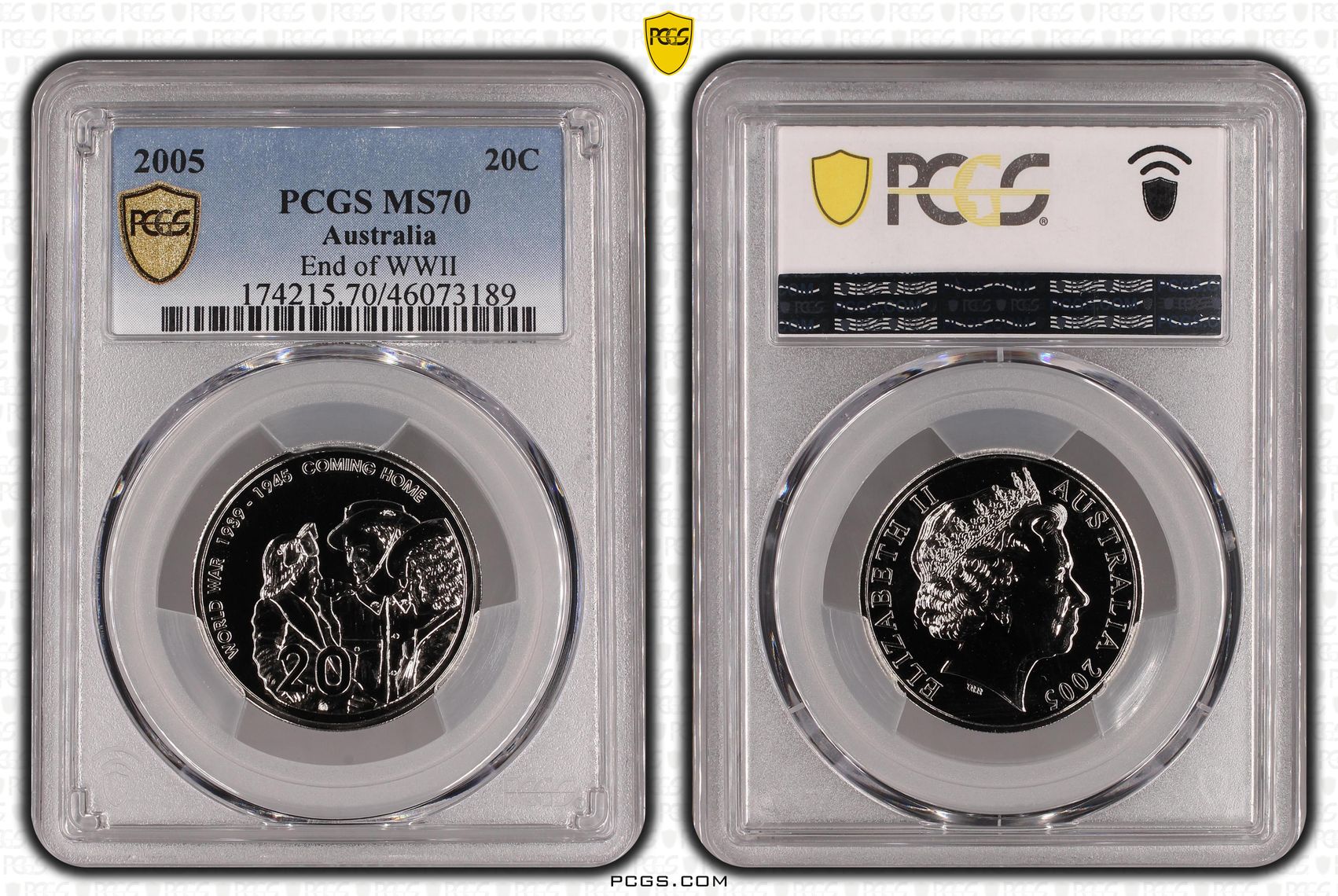 2005 Australia Twenty Cent, 20c End of WWII PCGS - MS70 POP 7/0 -189