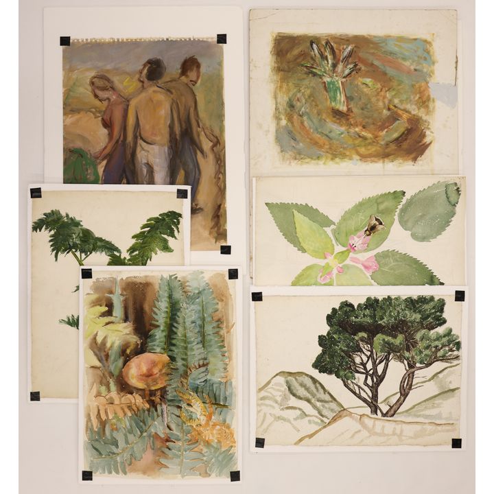 6pc Arthur Runquist Assorted Paintings on Paper 20''x16'' Largest