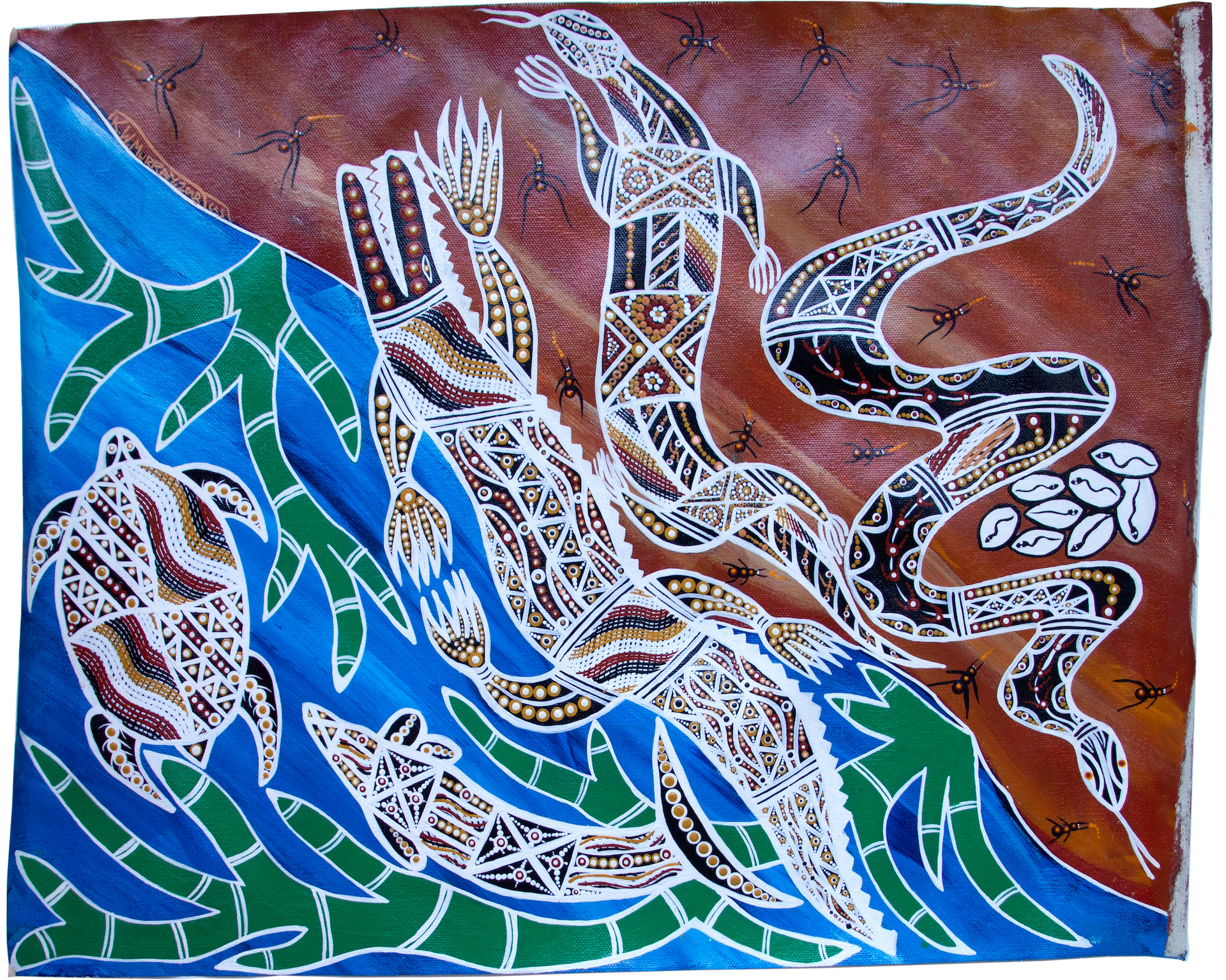 13 · Indigenous Painting of Crocodile, Snake & Turtle,