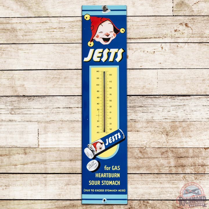 Jests for Gas Heartburn Sour Stomach SS Porcelain Thermometer Sign w/ Jester