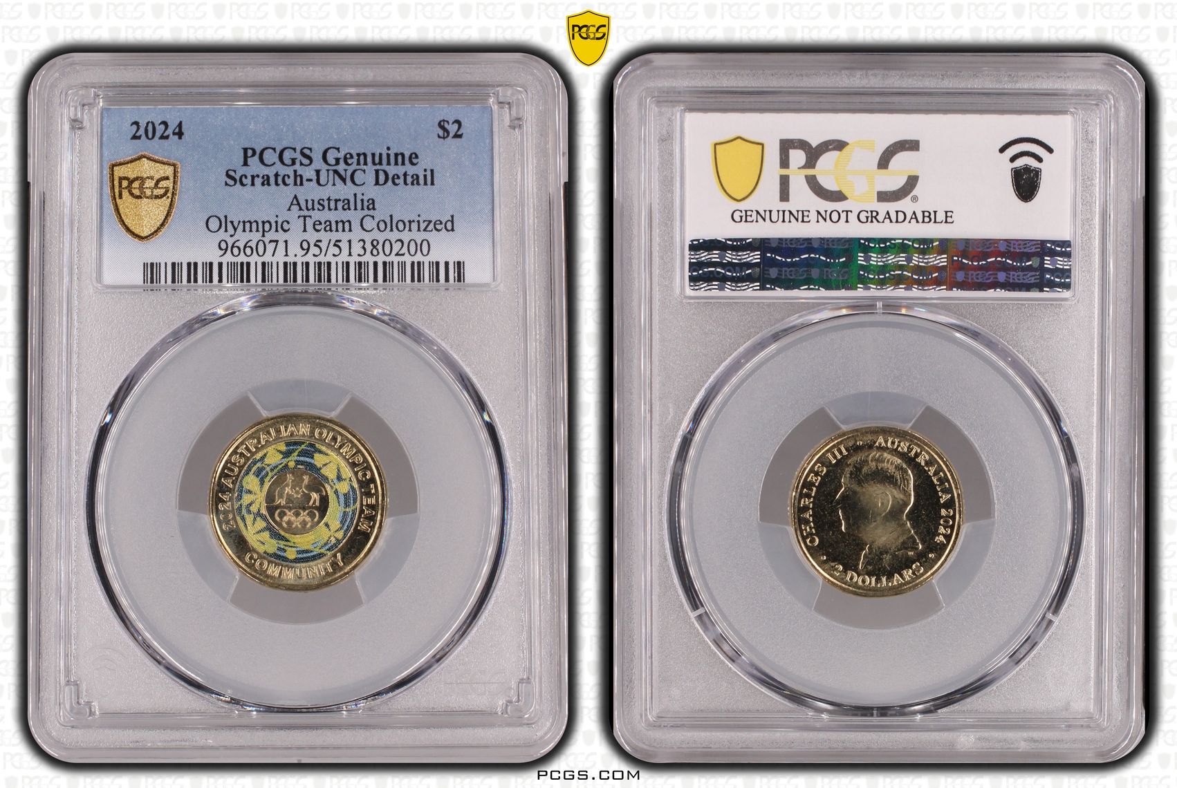 Olympic Team Colorized Community, Two Dollar, 2024, PCGS Genuine - UNC Details (95 - Scratch)
