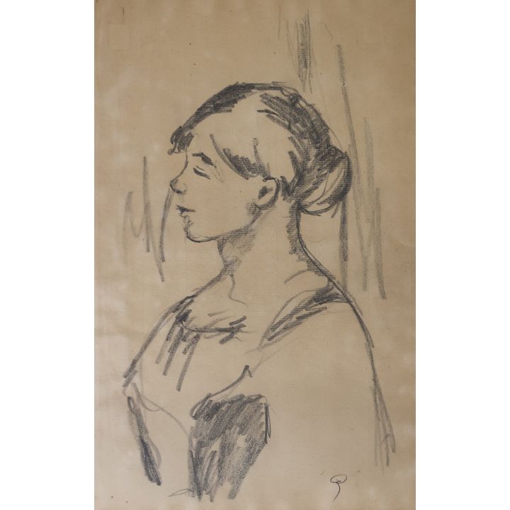 Attr. Pierre Auguste Renoir ''Girl in Profile'' Charcoal