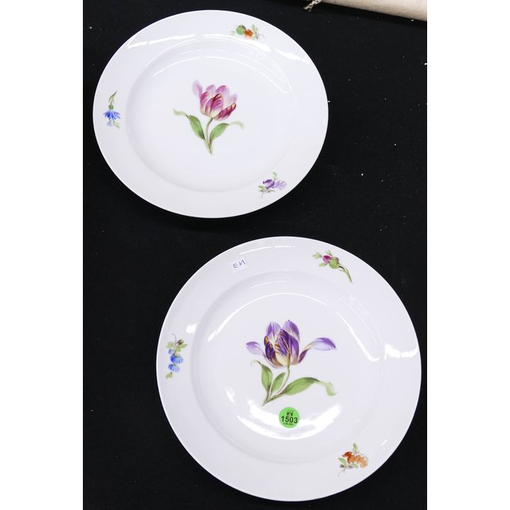 Pair Meissen Floral Porcelain Plates- 9.5''