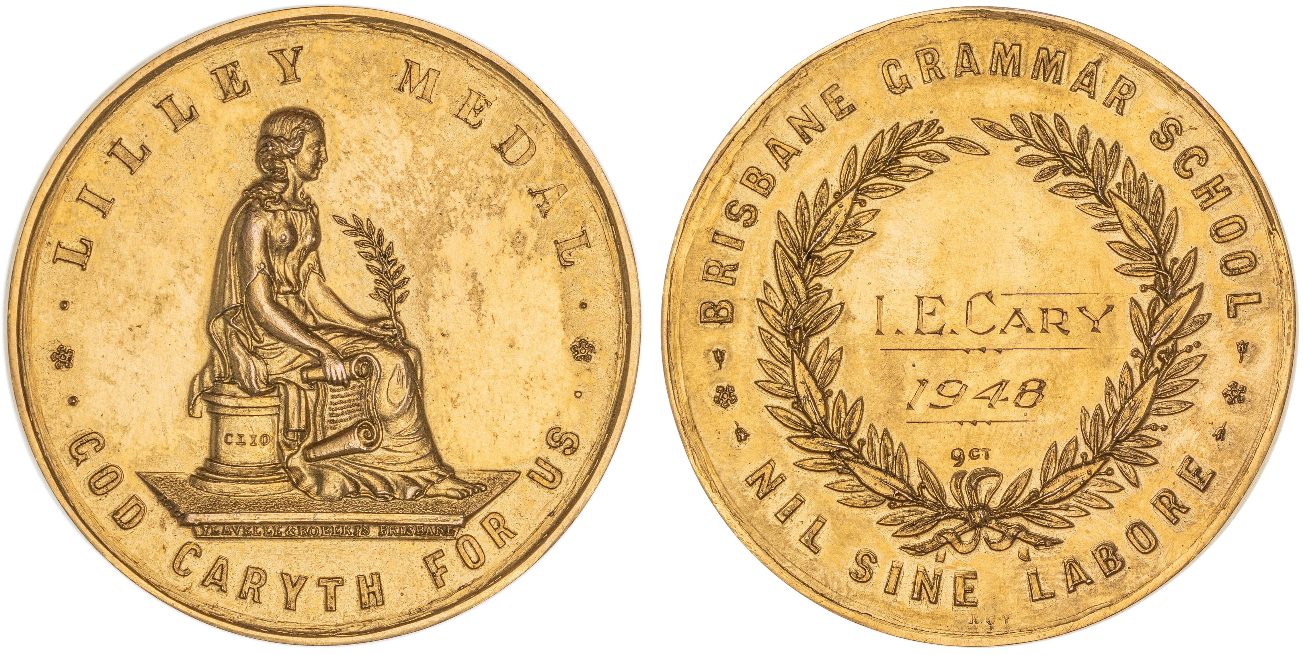 295 · Brisbane Grammar School, Gilt Silver Award Medal, 1948, EF