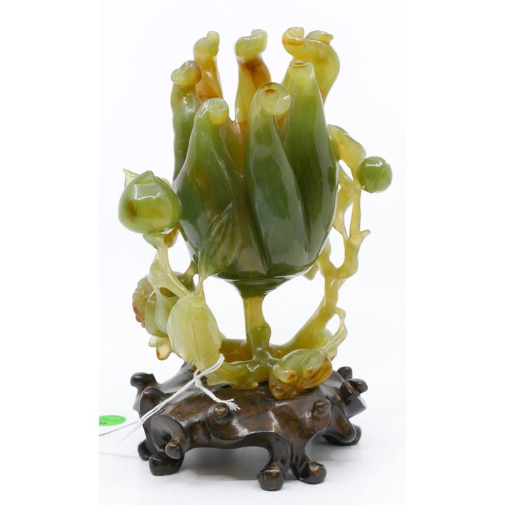 Chinese Carved Jade Buddha's Hand Citron on Stand 8''x5''
