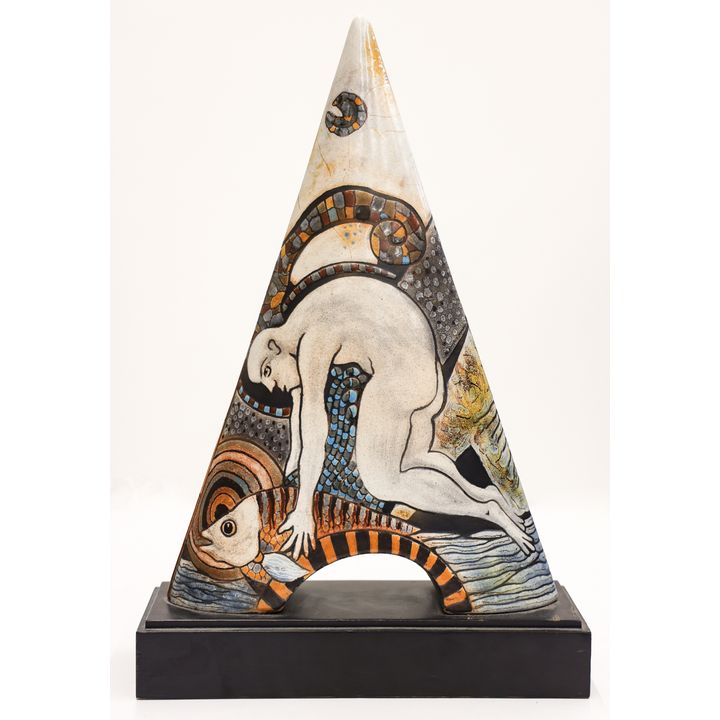 Modern Ceramic Pyramid Sculpture