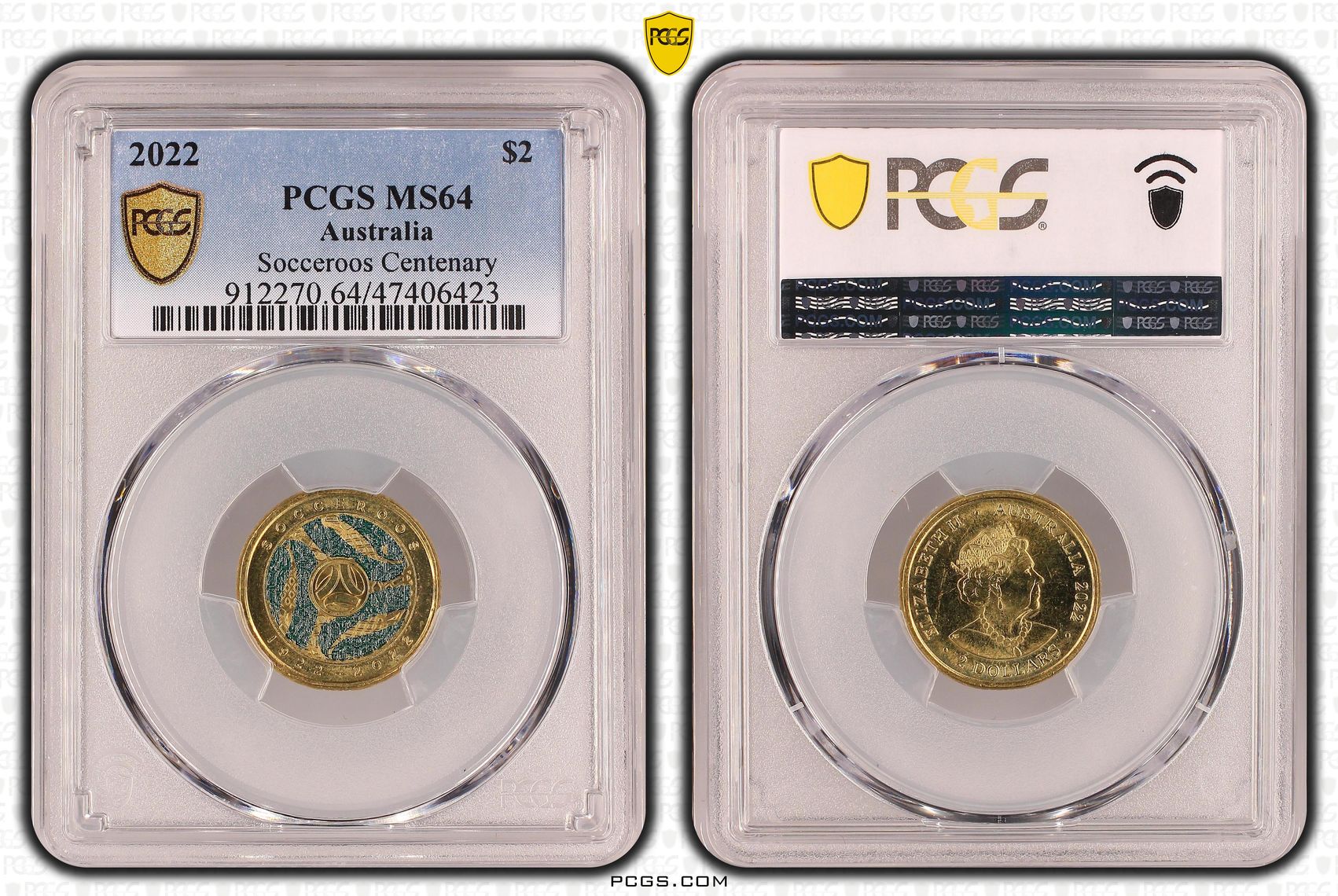 Elizabeth II, Socceroos Centenary, Two Dollar, 2022, PCGS MS64