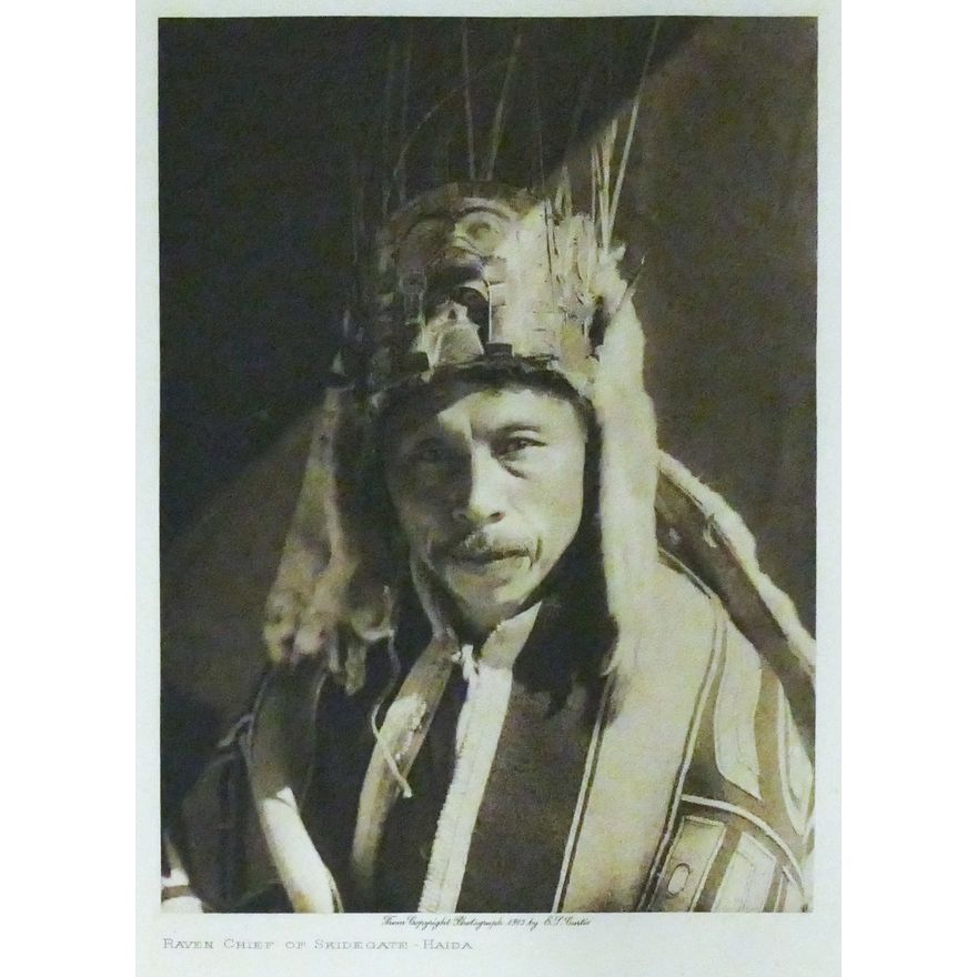 Antique Edward Curtis ''Raven Chief of Sidegate - Haida'' Photogravure 12.5''x9.5'' Sheet.