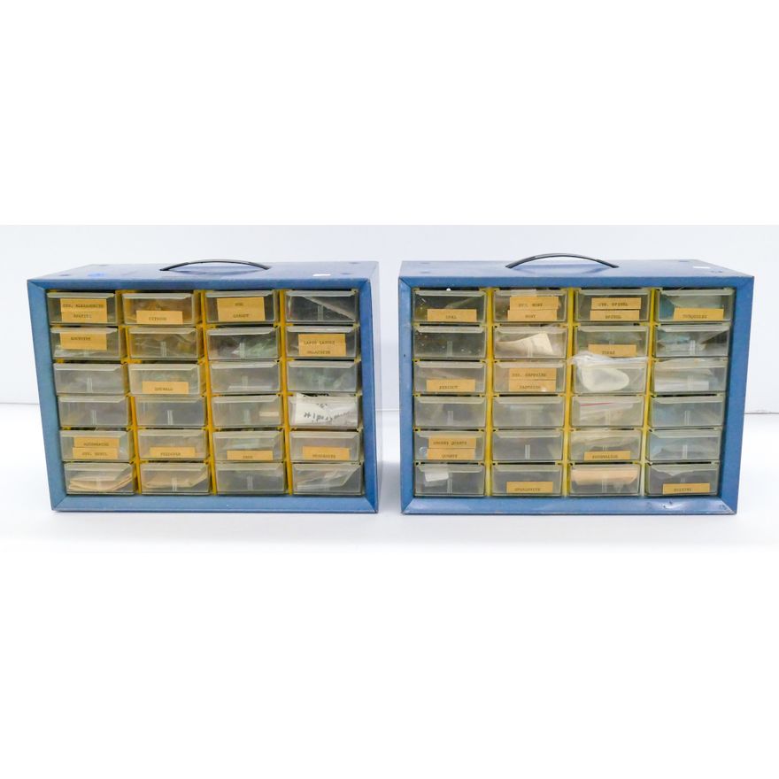 2pc Small Parts Cabinets w/Uncut Gemstones & Minerals