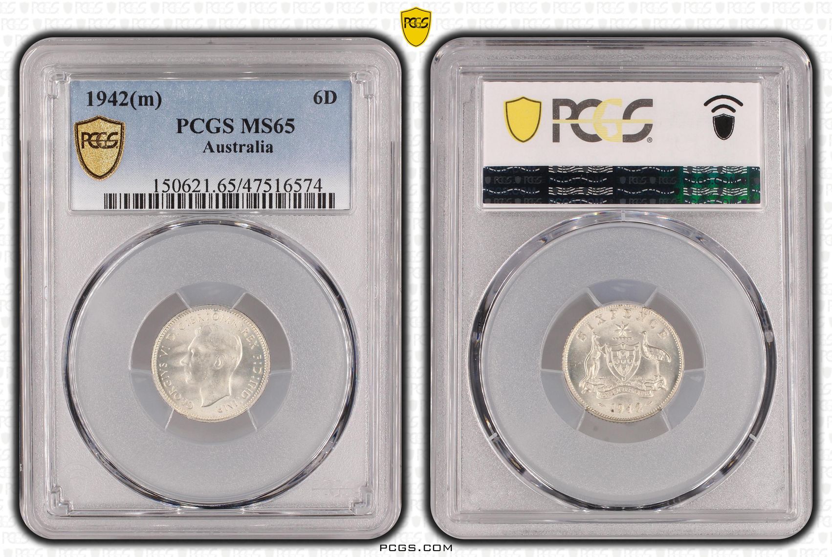 Sixpence, 1942(m), PCGS MS 65