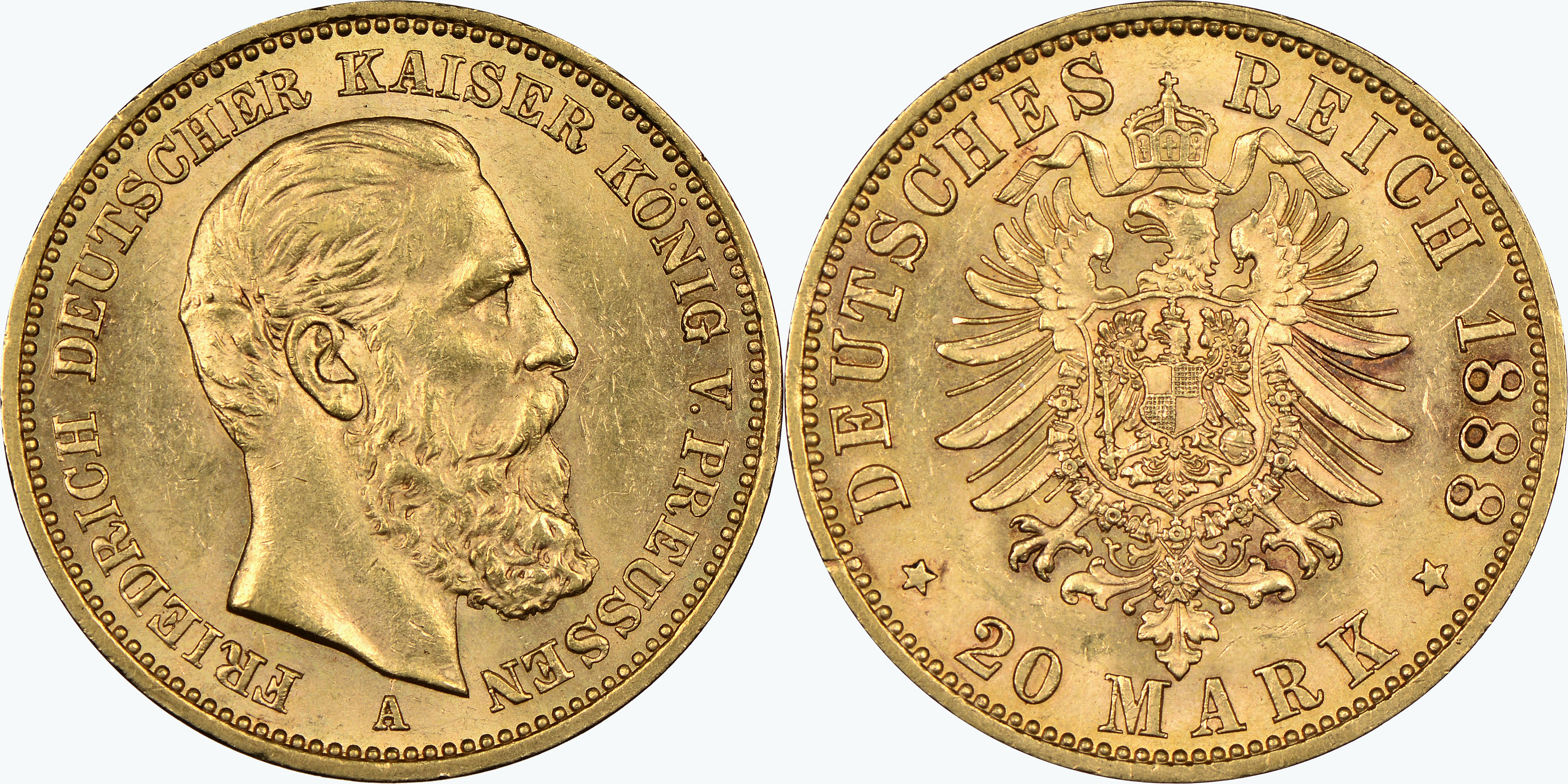 105 · German States, Friedrich III, Prussia, Twenty Marks, 1888-A, NGC MS62