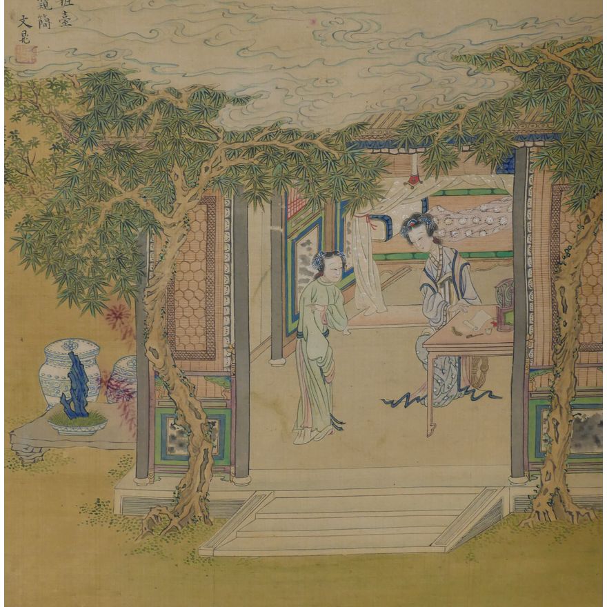 Tani Buncho ''Courtesans in Temple'' Scroll Painting