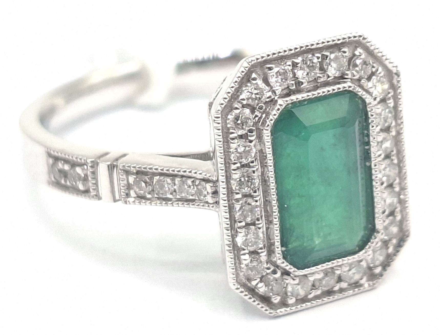 14k White Gold Emerald Halo Ring