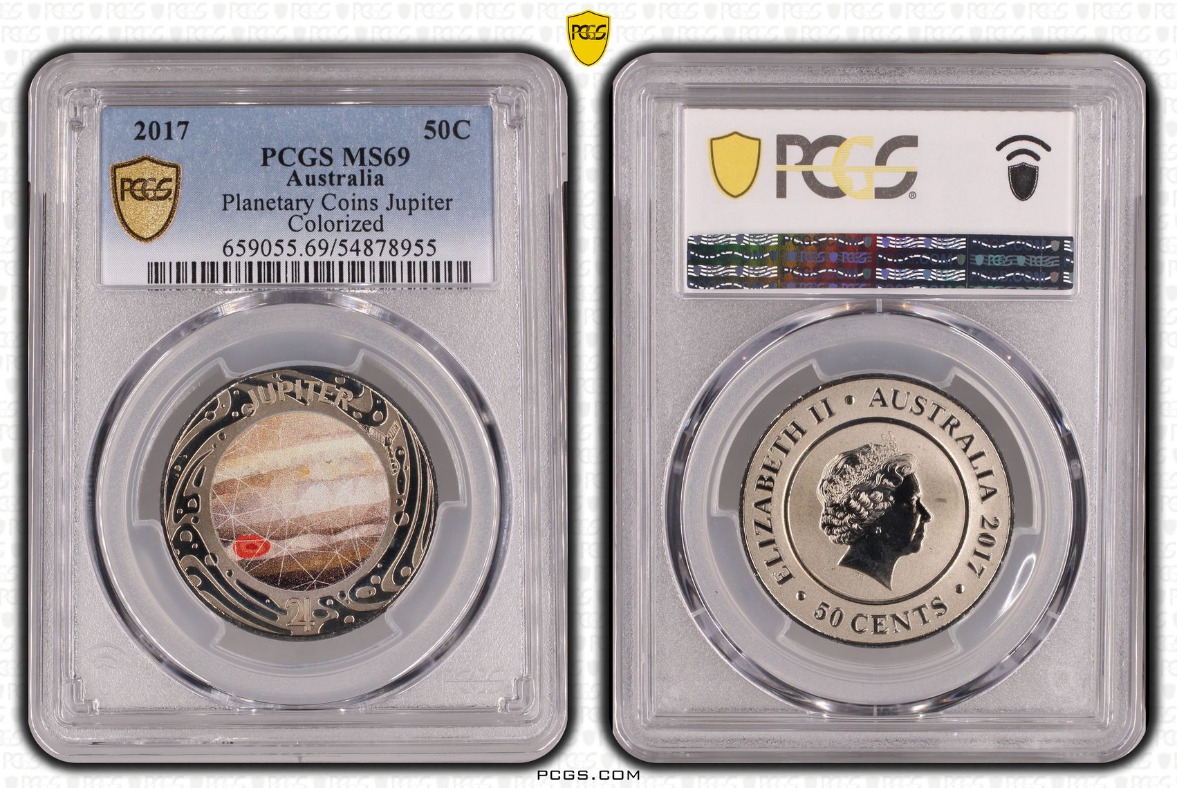 Planetary Coins Jupiter Colorized, Fifty Cent, 2017, PCGS MS69
