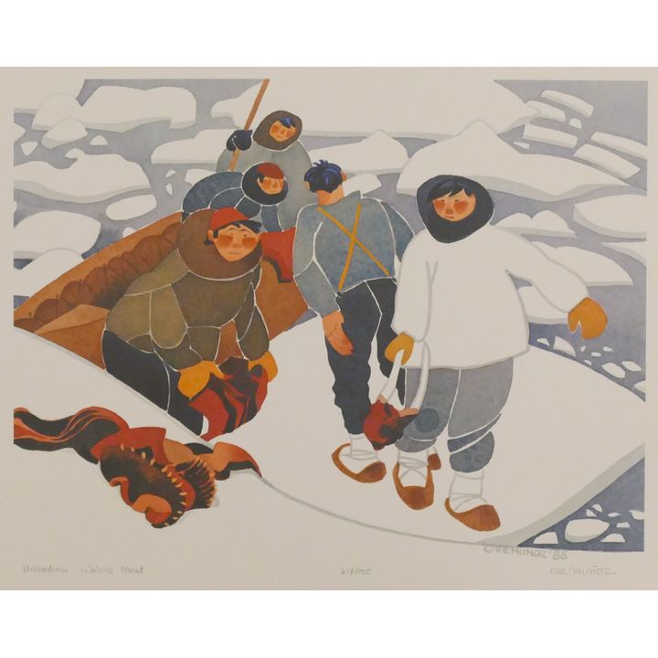 Rie Munoz ''Unloading Walrus Meat'' 1986 Signed Print 14.75'' x 17.25'' Sheet.