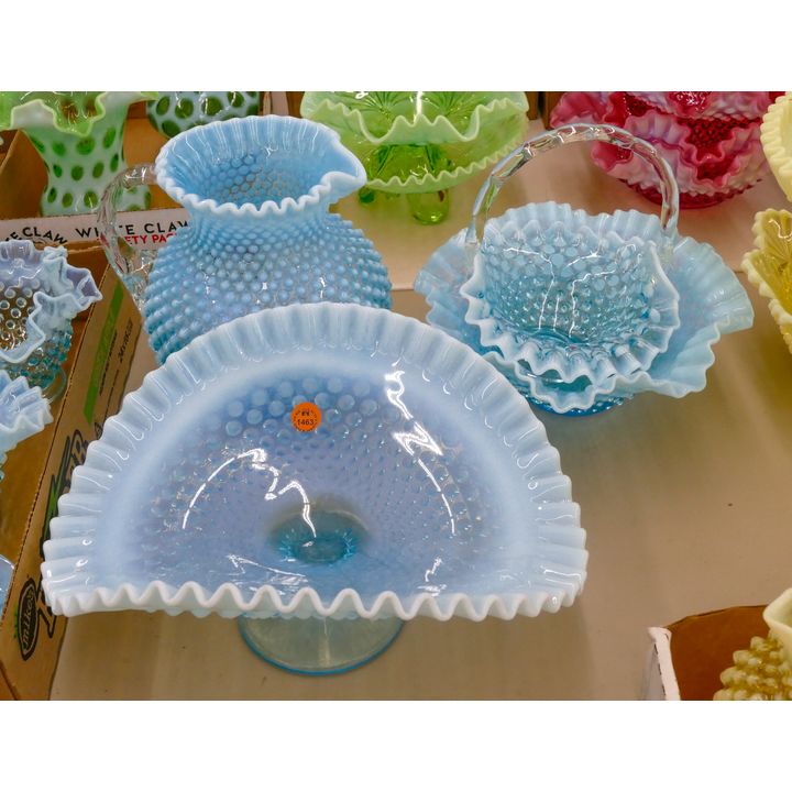 4pc Fenton Blue Hobnail Large Glass 8'' to 12''