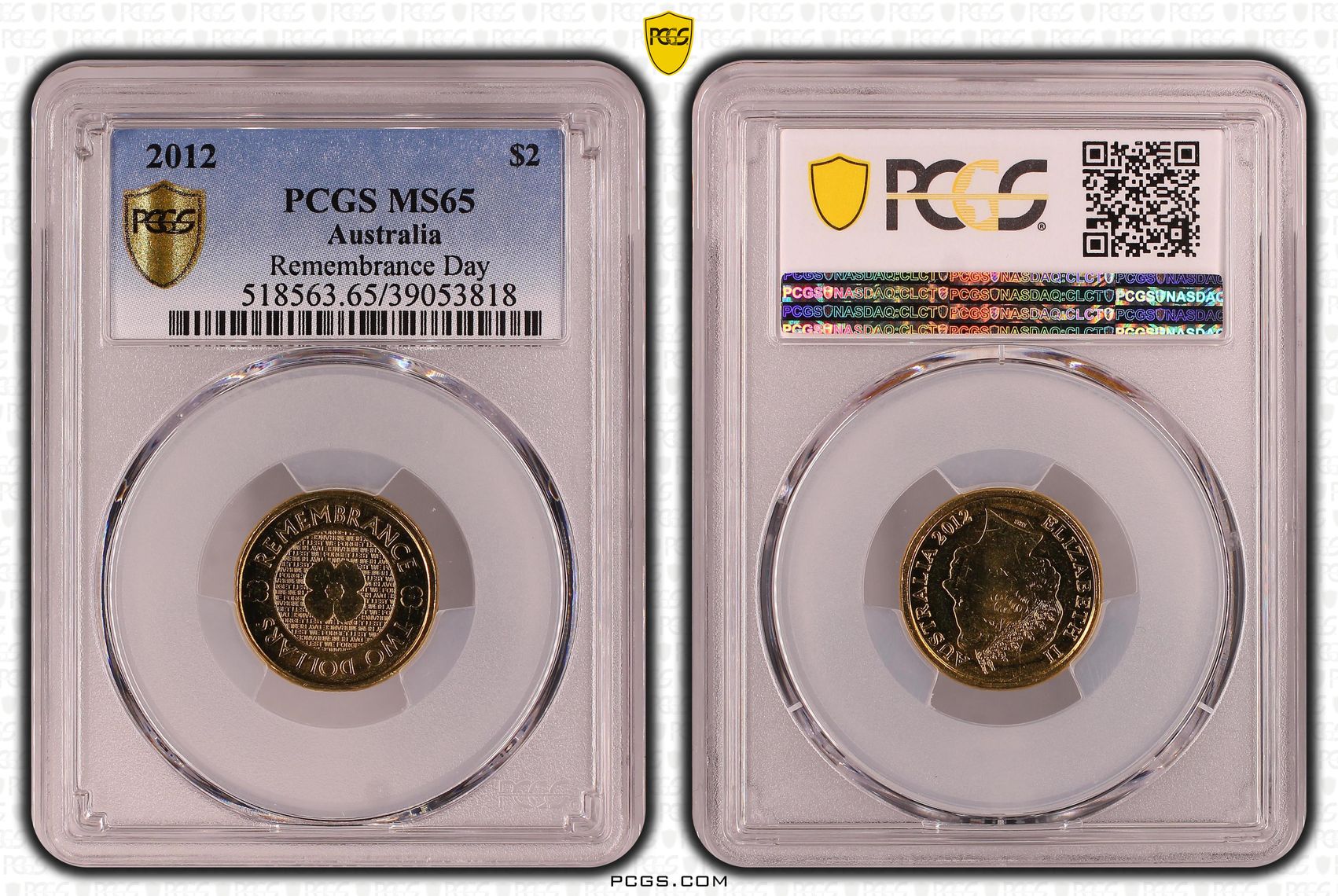 Elizabeth II, Remembrance Day , Two Dollar, 2012, PCGS MS65