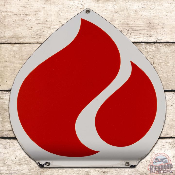 Striking American Gasoline Die Cut Single Sided Porcelain Flame Sign