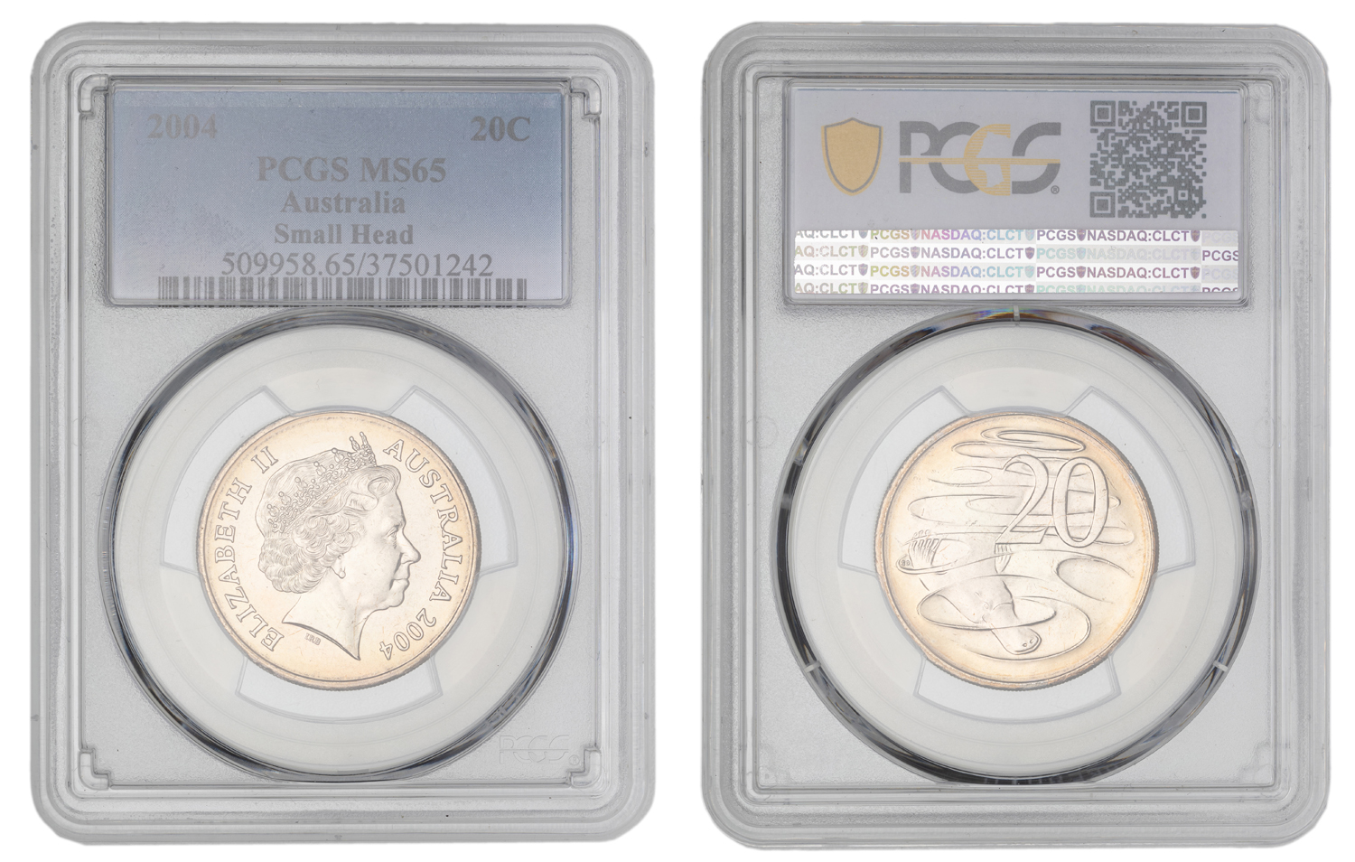 Elizabeth II, Small Head, Twenty Cent, 2004, PCGS MS65