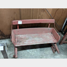 Antique wood and steel wagon parts, steel wheels, wooden frame, spring seat,
