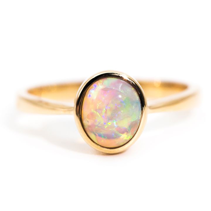 One Carat Lightning Ridge Crystal Opal 18 Carat Gold Ring