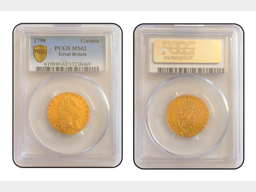 1798 GEORGE III 'SPADE' GOLD GUINEA PCGS MS62