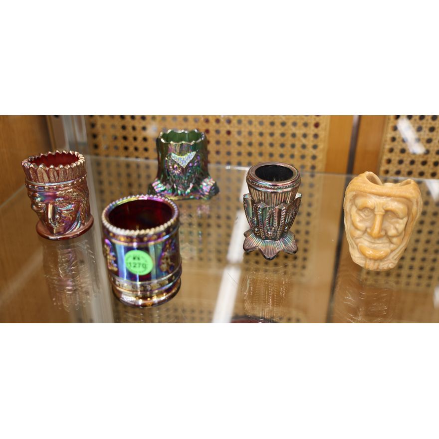 5pc Carnival & Chocolate Glass Figural Toothpicks
