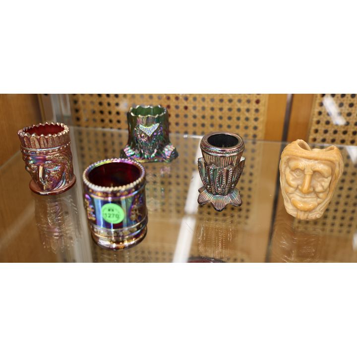 5pc Carnival & Chocolate Glass Figural Toothpicks