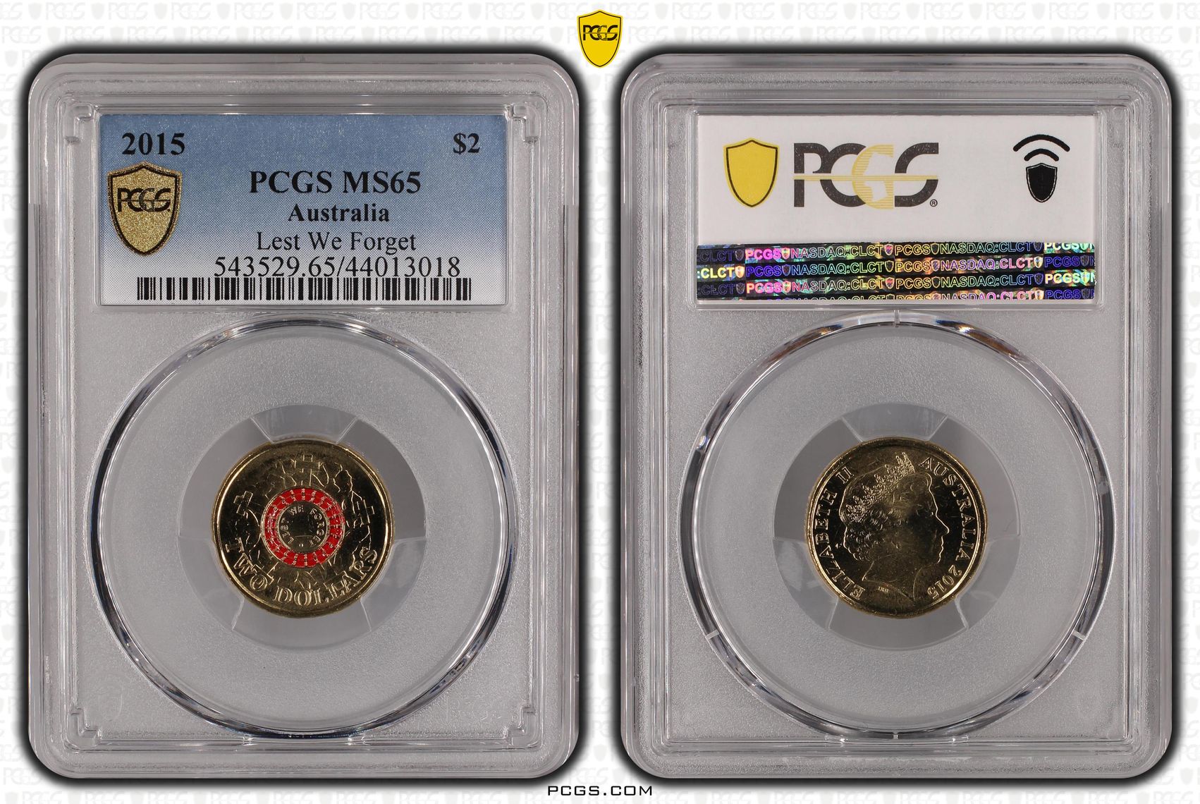 442 · Lest We Forget Colourised, Two Dollar, 2015, PCGS MS65