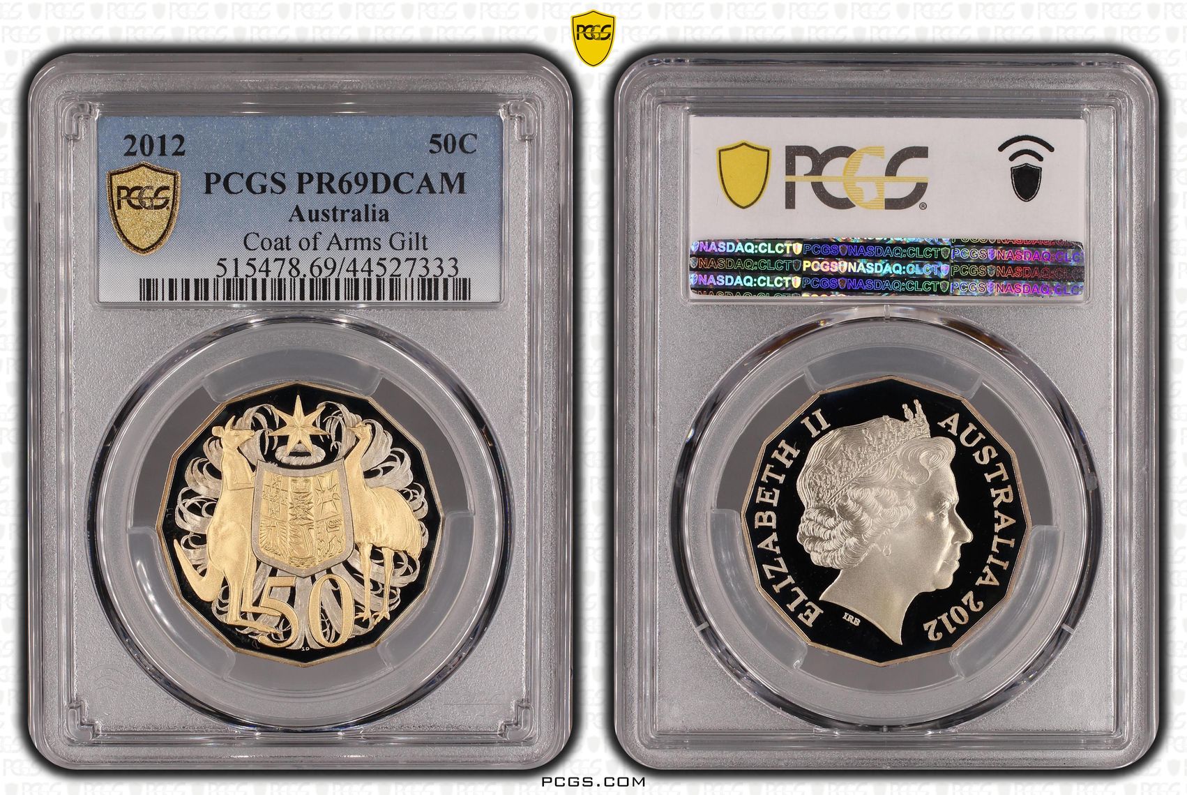 2012 Australia Fifty Cent, 50c Coat of Arms Gilt PCGS - PR69DCAM -333