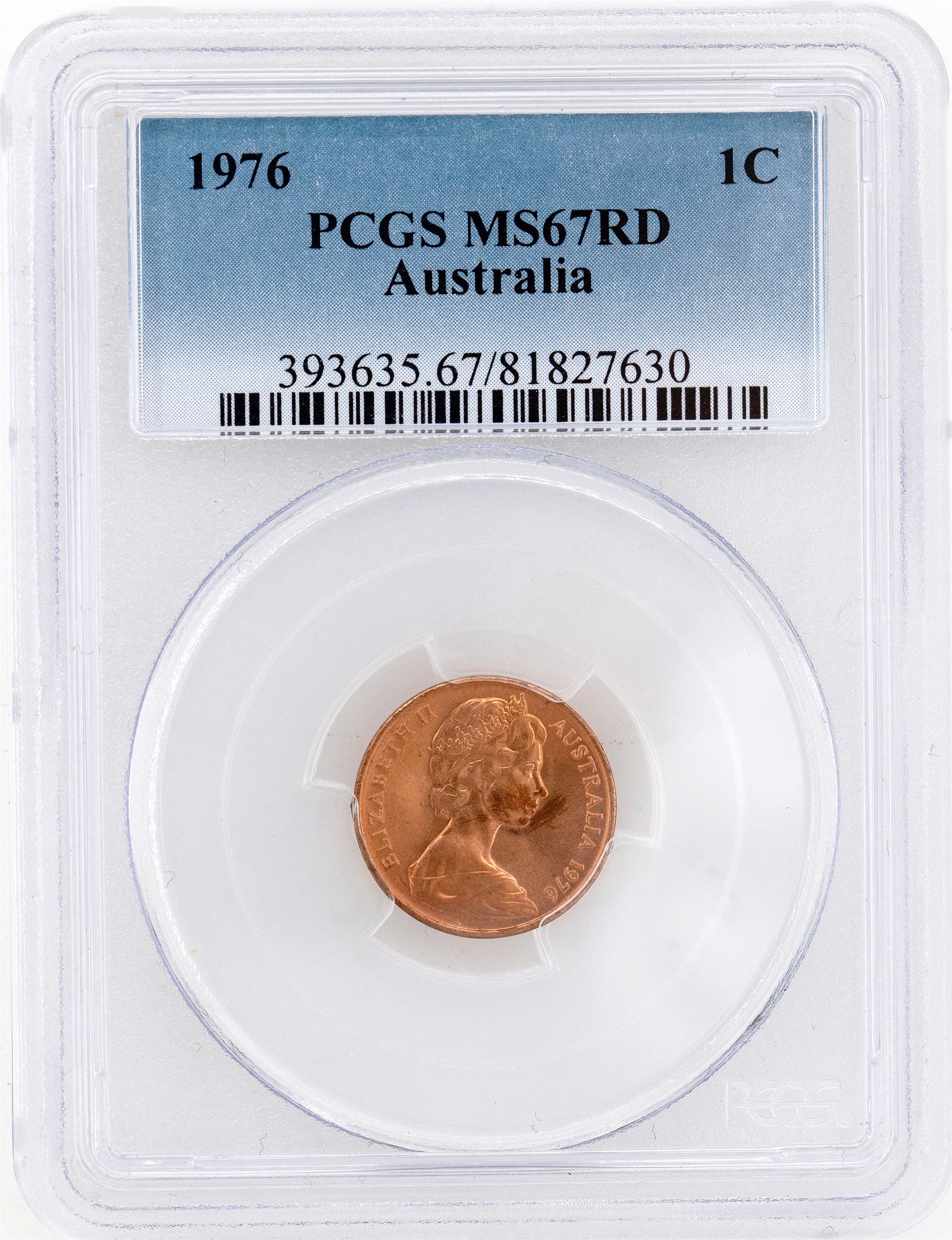 1976 Australia One Cent, 1c PCGS - MS67RD -630