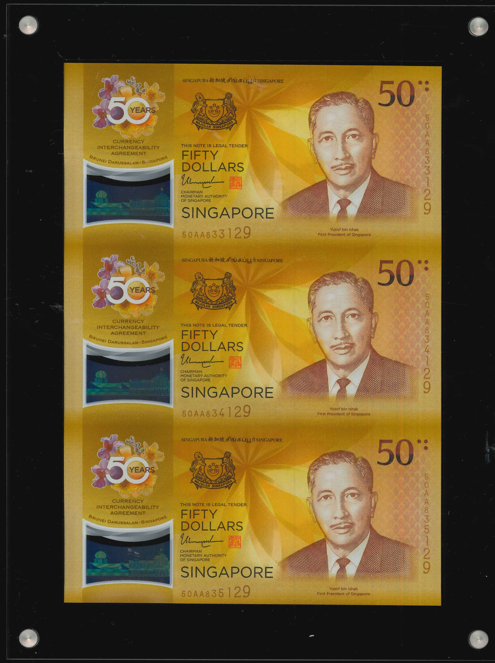 Singapore, 2017, 50 Dollars, P-62, S/N. 50AA833/34/35129, 50th