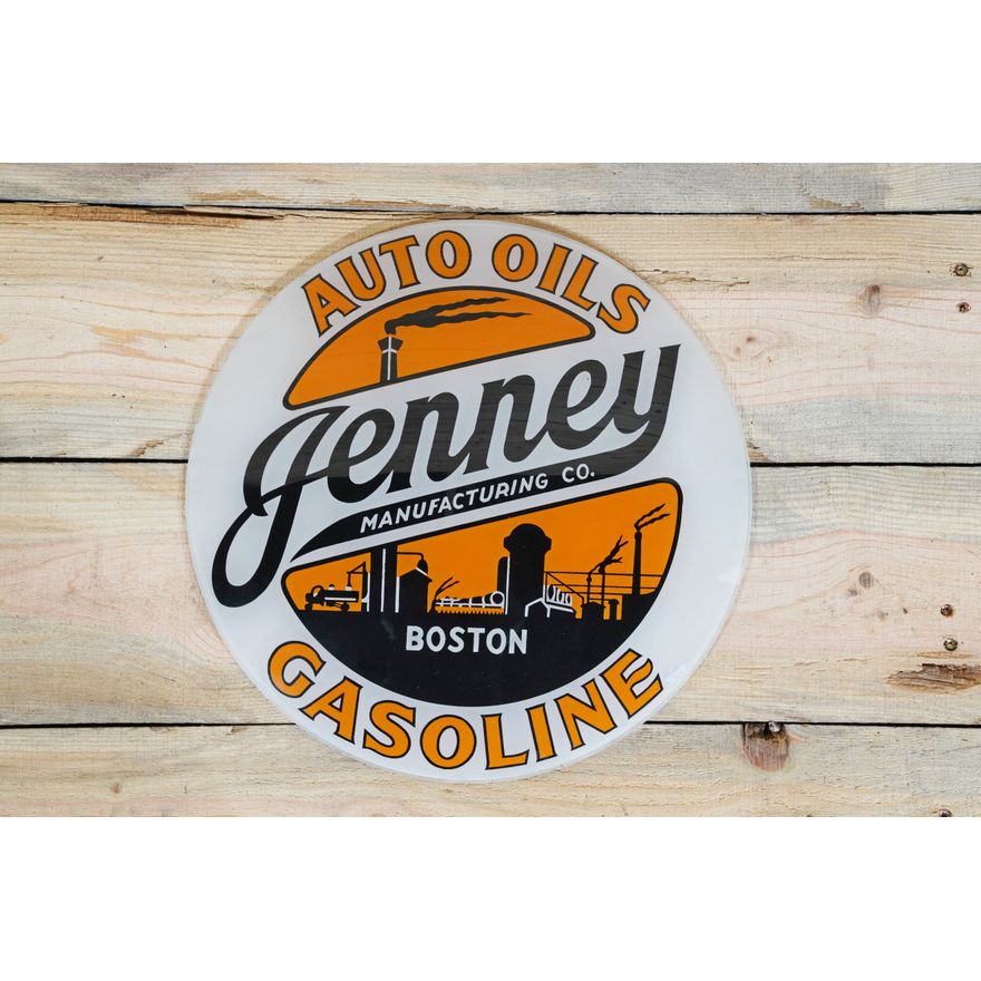 Jenney Auto Oils Gasoline w/ Factory Scene 13.25" Single Gas Globe Lens TAC 9.5