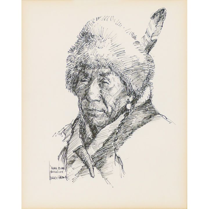 Harley Brown '''Black Plume' Blackfoot'' Signed Ink on Paper