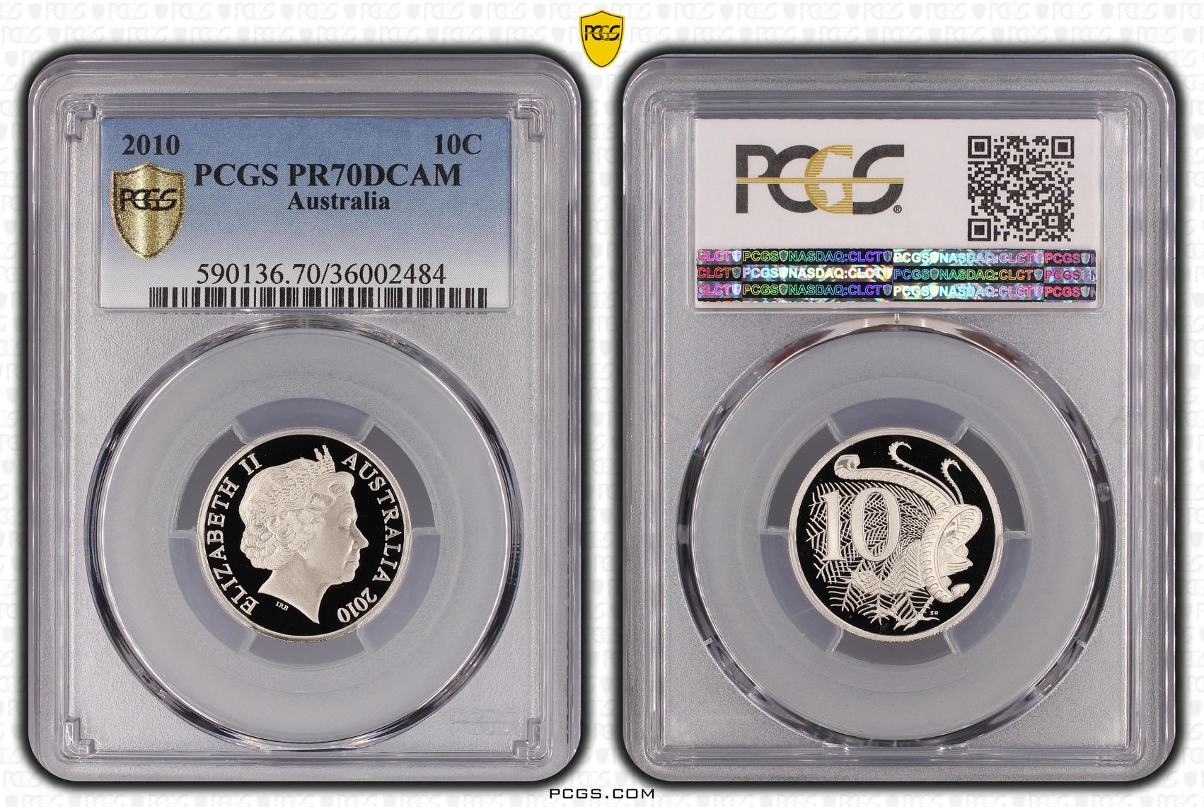 Elizabeth II, Ten Cent, 2010, PCGS PR70DCAM
