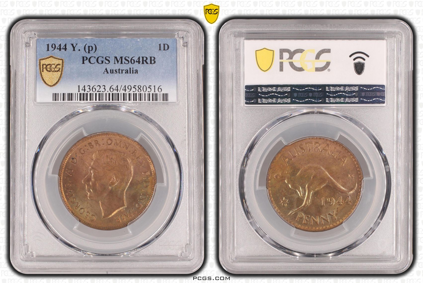 George VI, Penny, 1944-Y., PCGS MS64RB