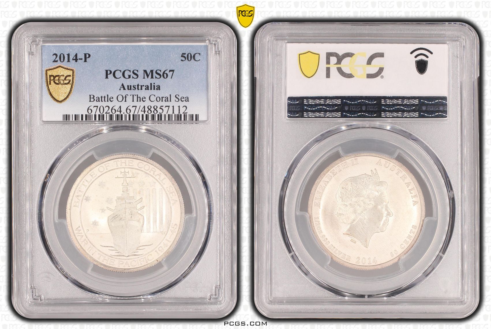 Battle Of The Coral Sea, Fifty Cent, 2014-P, PCGS MS67