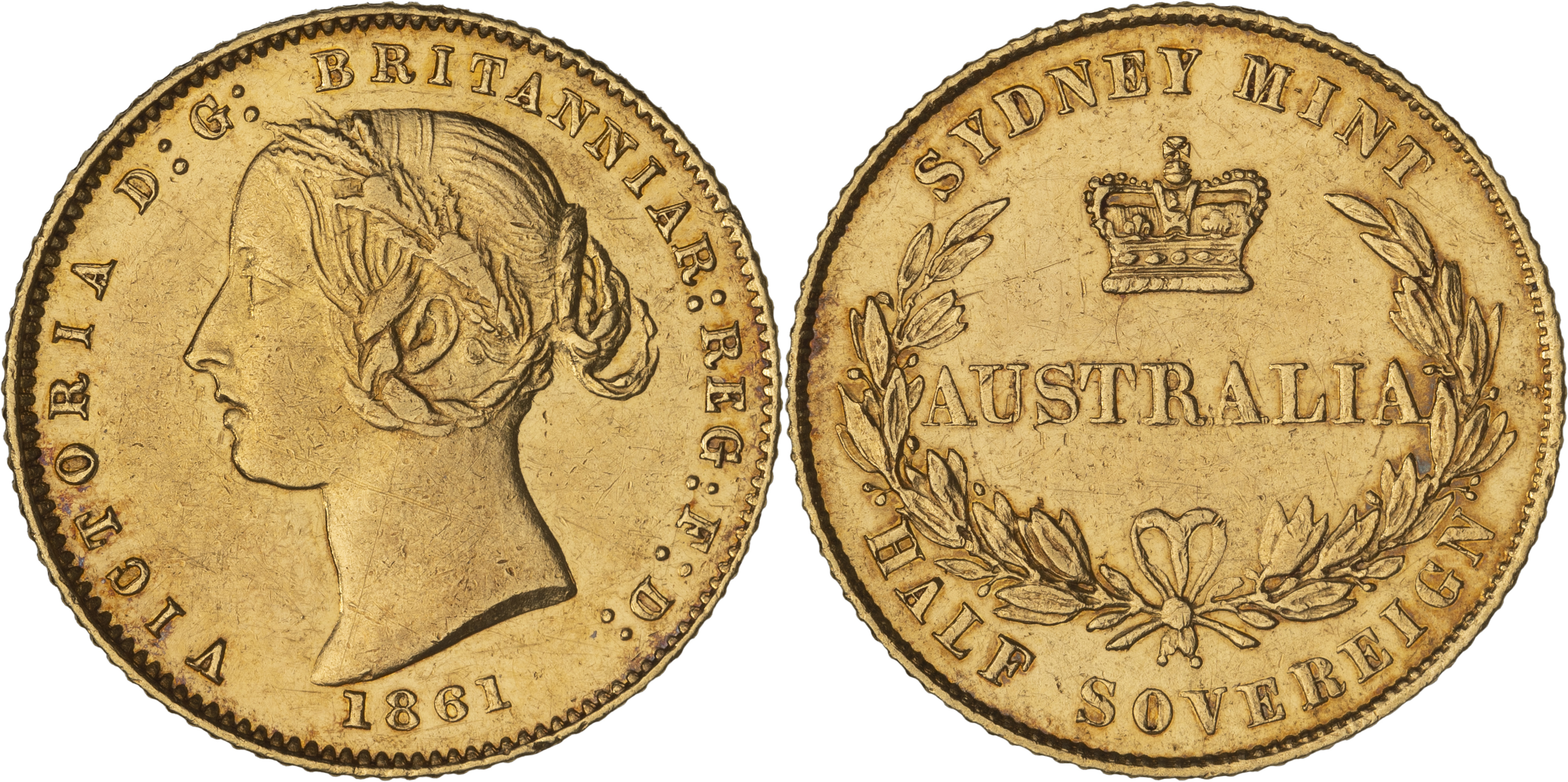 Victoria, Sydney Mint Reverse - Type II, Half Sovereign, 1861, EF
