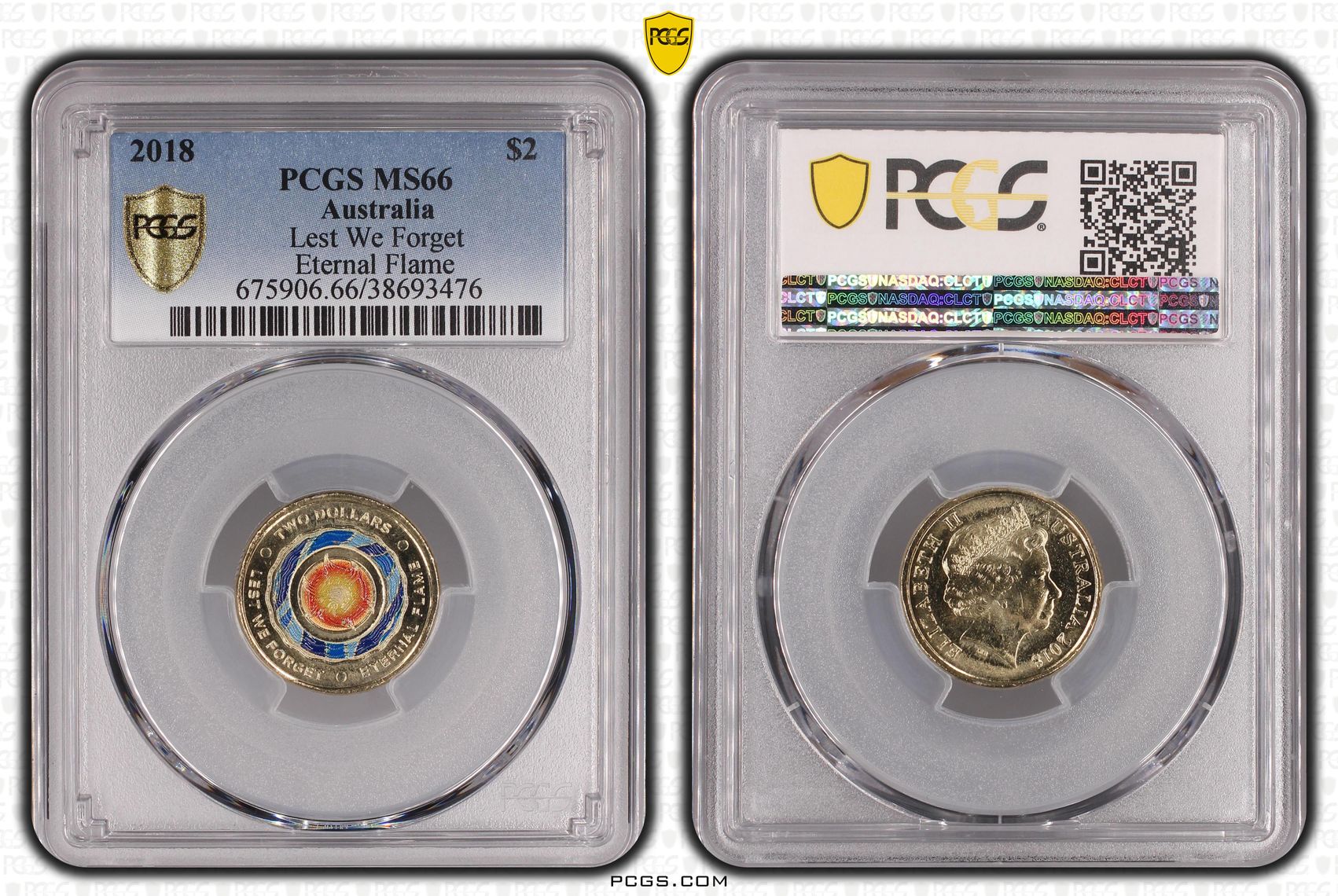 Elizabeth II, Lest We Forget - Eternal Flame, Two Dollar, 2018, PCGS MS 66