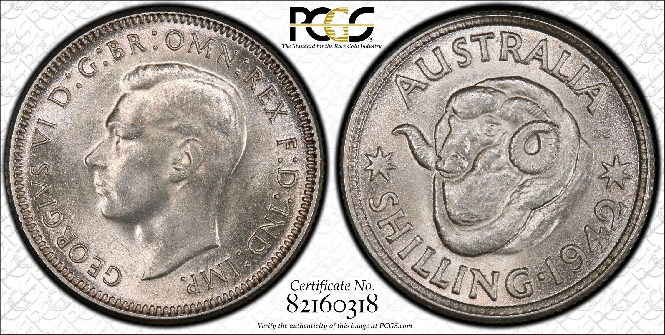 George VI, Shilling, 1942, PCGS MS64