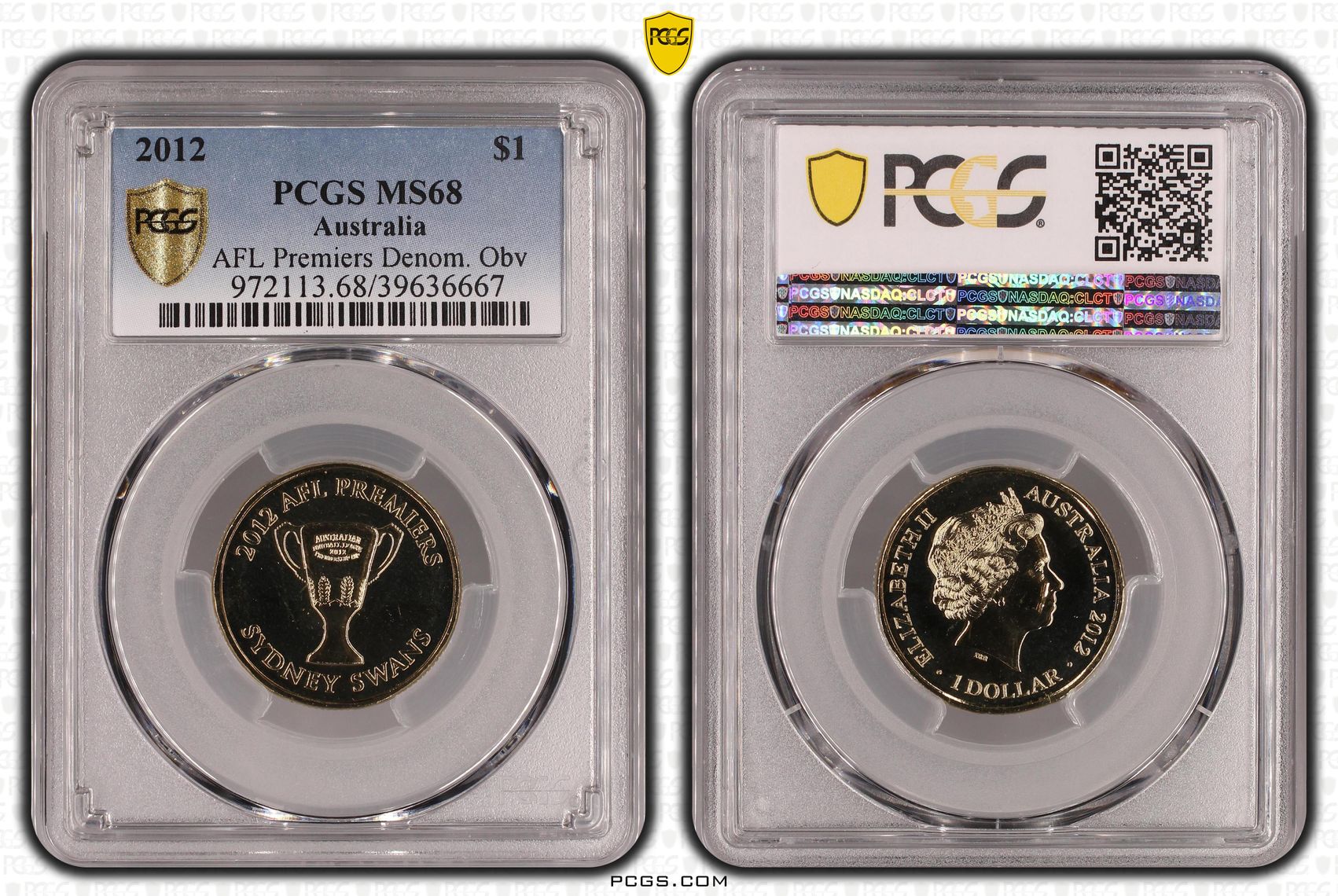 Elizabeth II, AFL Premiers Denom. Obv, One Dollar, 2012, PCGS MS68