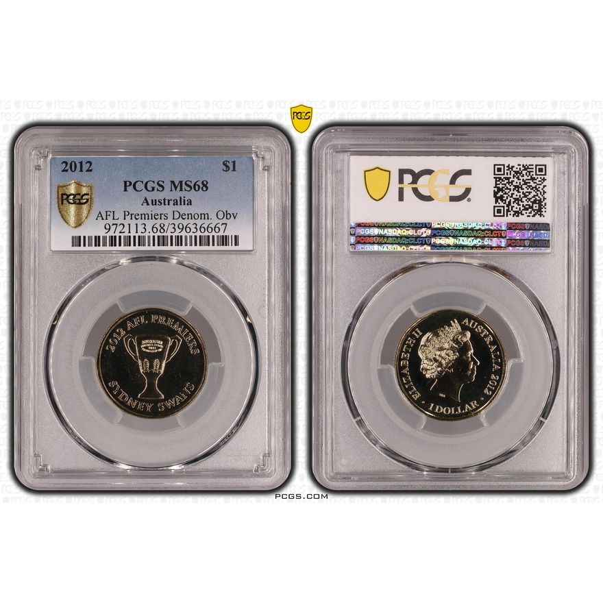 Elizabeth II, AFL Premiers Denom. Obv, One Dollar, 2012, PCGS MS68