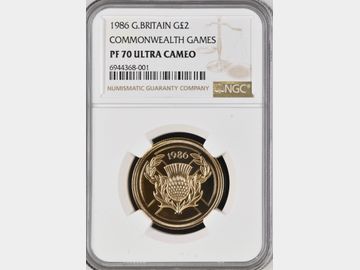 1986 ELIZABETH II SCOTTISH THISTLE PROOF GOLD 2 POUND PF70 UCAM TOP POP!