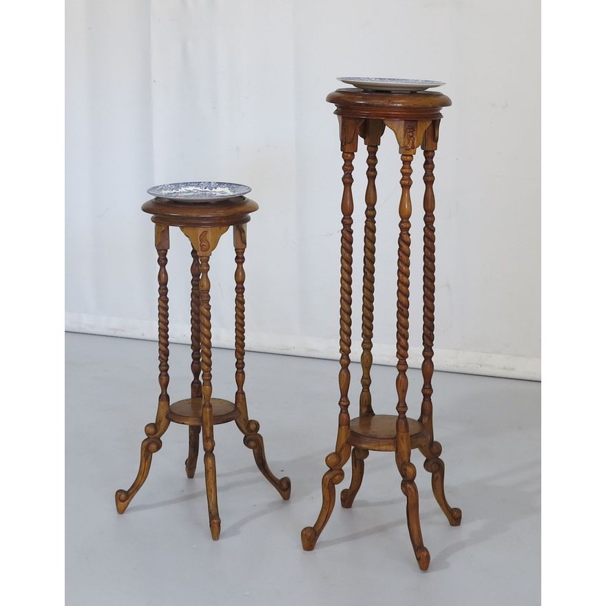 BARLEY-TWIST GUERIDON AND A SMALLER ONE - both with plate stuck to the top