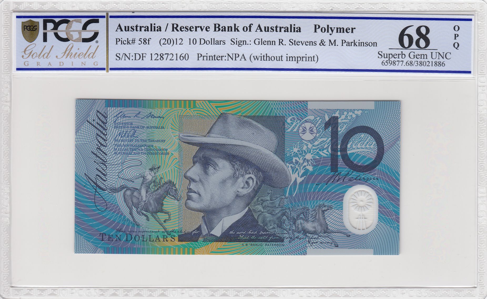 Stevens/Parkinson, Ten Dollar, 2012, PCGS Superb Gem UNC 68 OPQ