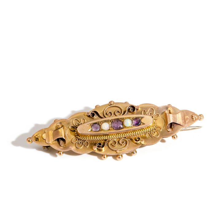 Antique Opal & Amethyst 9 carat Gold Brooch,
