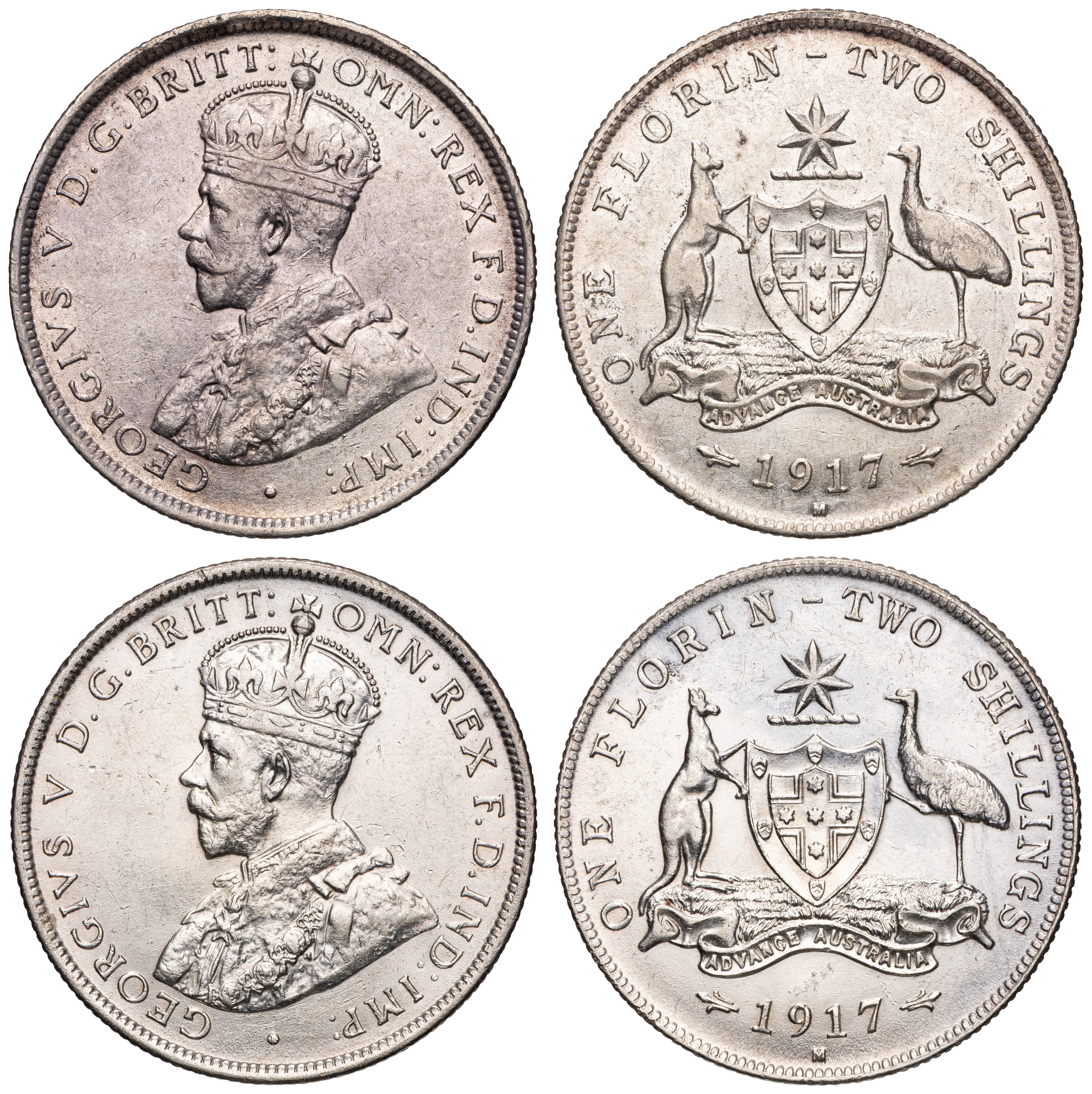 George V, Florin, 1917 -M, aVF - gVF