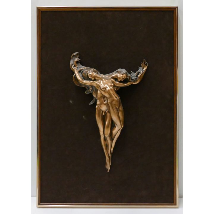 Giovanni Schoeman Bronze Lovers Bas Relief Plaque Framed 30''x21''